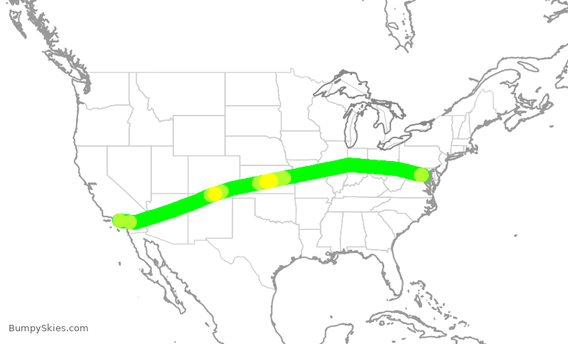 Turbulence forecast map for AAL591, LAX to DCA