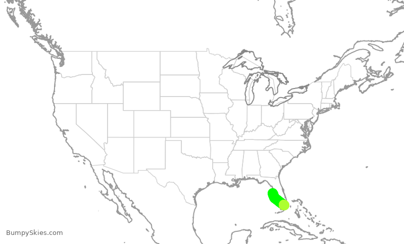 Turbulence forecast map for AAL593, TPA to MIA