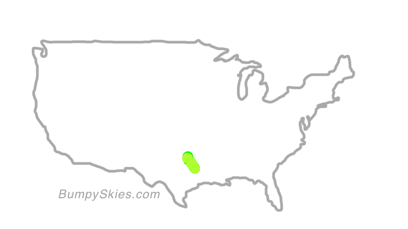 Map of continental US with illustrated flight path and turbulence forecast (described in text below)