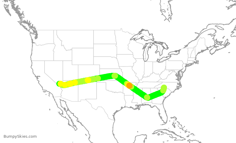 Turbulence forecast map for AAL596, CLT to LAS
