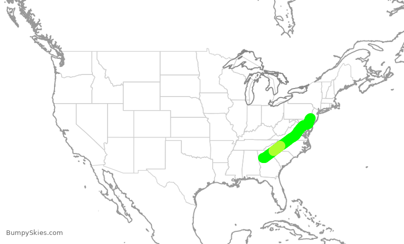 Turbulence forecast map for AAL597, ATL to PHL