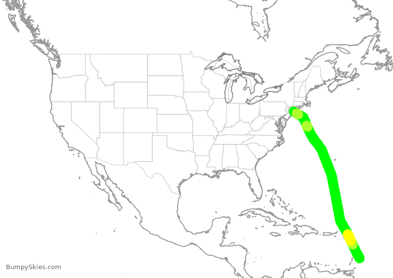 Turbulence forecast map for AAL597, JFK to BGI