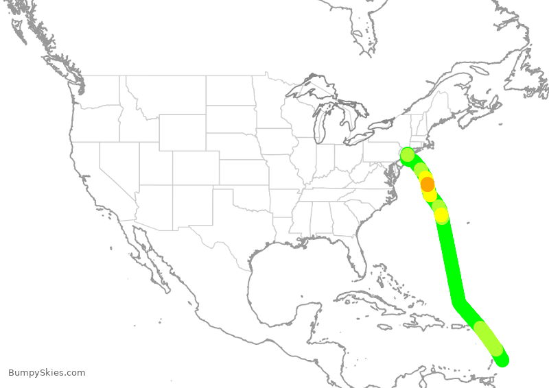 Turbulence forecast map for AAL597, BGI to JFK