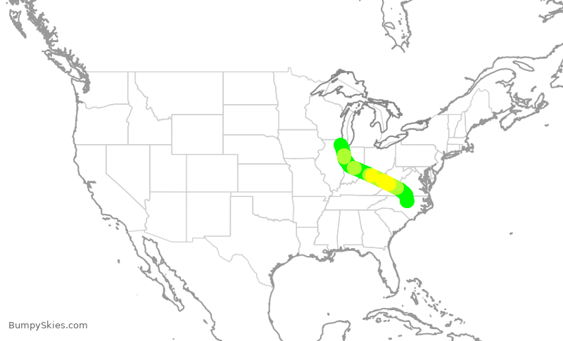 Turbulence forecast map for AAL600, ORD to RDU