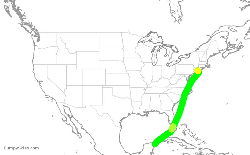 Turbulence forecast map for AAL601, JFK to MUN