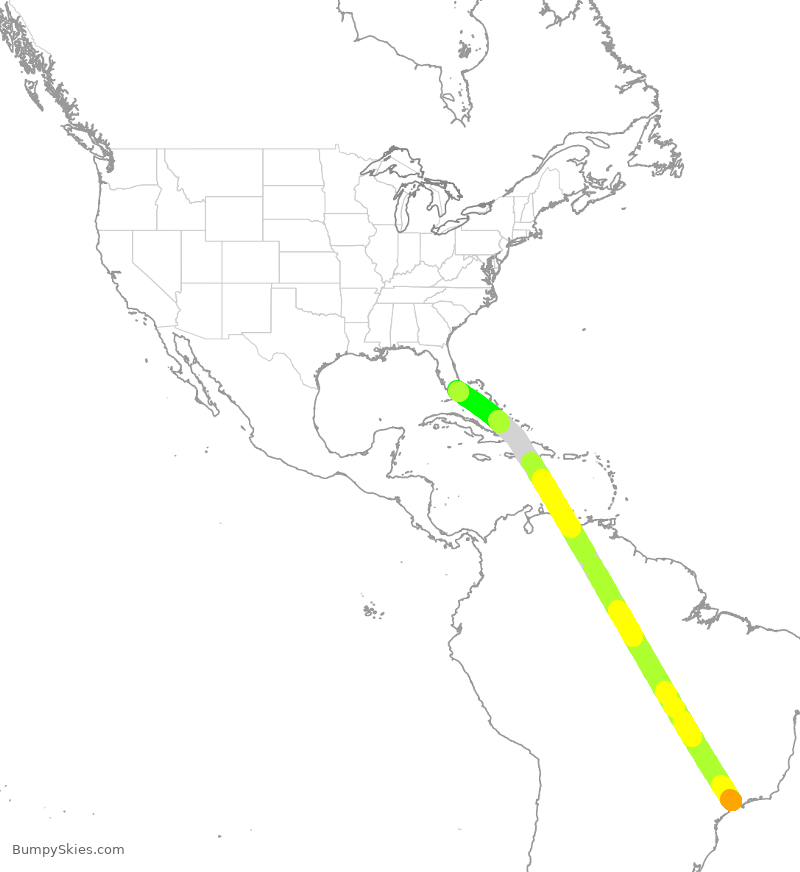 Turbulence forecast map for AAL601, GRU to MIA