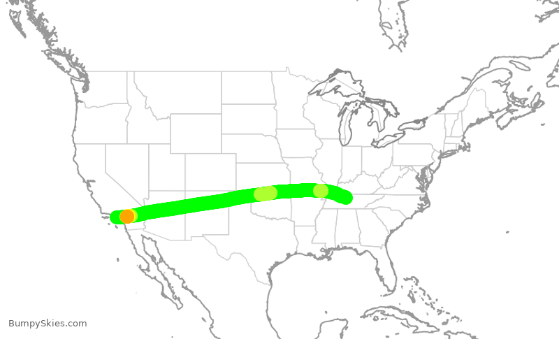 Turbulence forecast map for AAL602, BNA to LAX