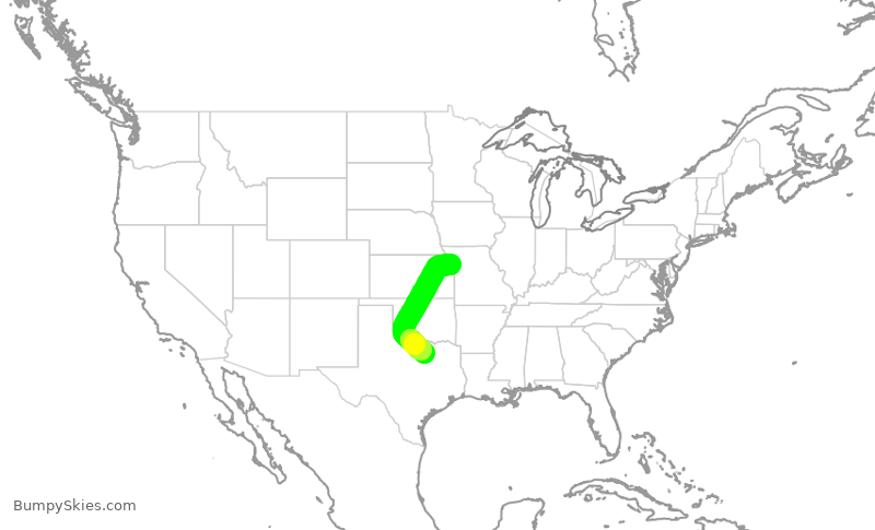 Turbulence forecast map for AAL602, MCI to DFW