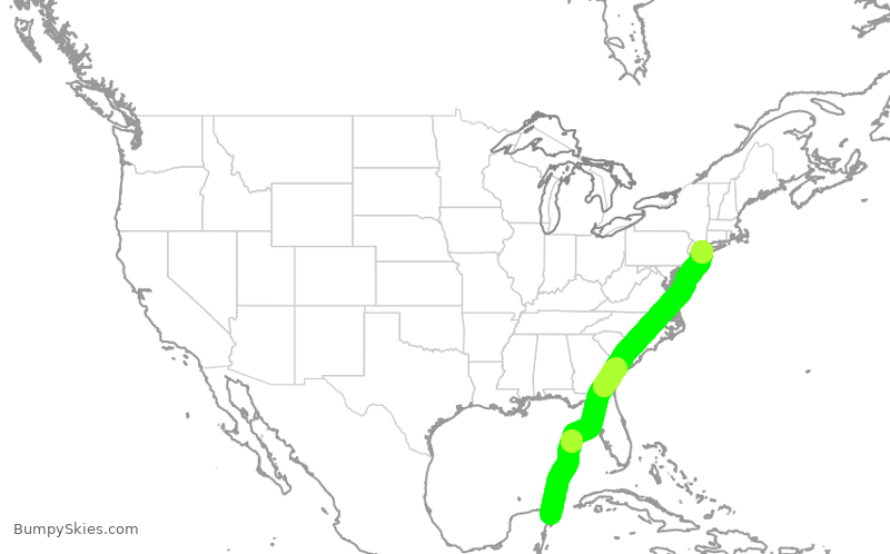 Turbulence forecast map for AAL602, MUN to JFK