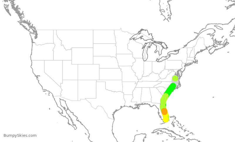 Turbulence forecast map for AAL604, RIC to MIA