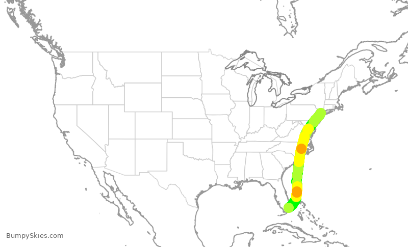 Turbulence forecast map for AAL605, MIA to LGA