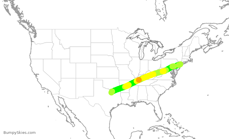 Turbulence forecast map for AAL606, JFK to DFW