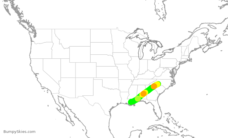 Turbulence forecast map for AAL608, CLT to MSY
