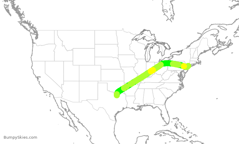 Turbulence forecast map for AAL610, DFW to LGA