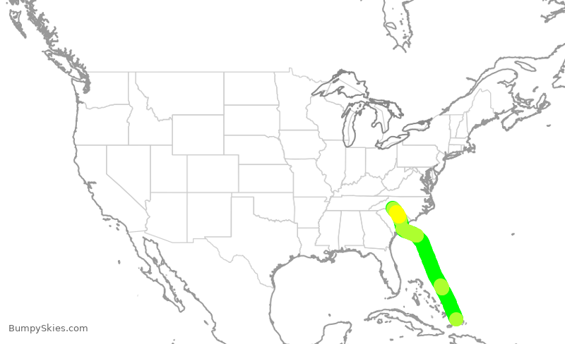 Turbulence forecast map for AAL611, BPV to CLT