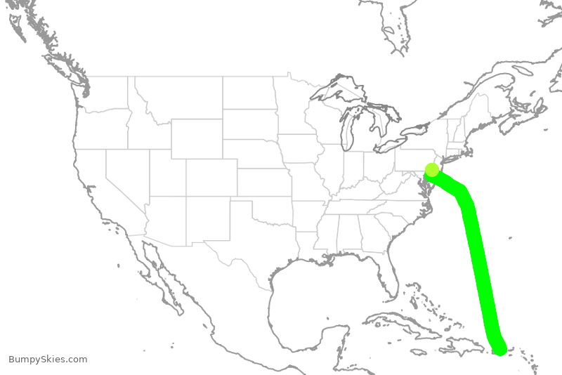 Turbulence forecast map for AAL614, PHL to SJU