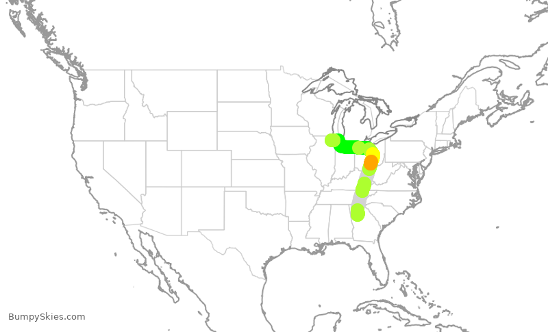 Turbulence forecast map for AAL616, ATL to ORD