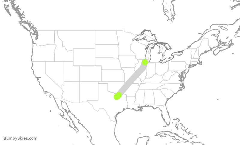 Turbulence forecast map for AAL618, ORD to DFW