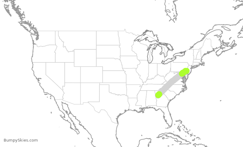 Turbulence forecast map for AAL621, PHL to ATL