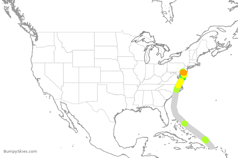 Turbulence forecast map for AAL621, SJU to PHL