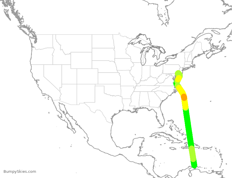 Turbulence forecast map for AAL622, NCA to PHL