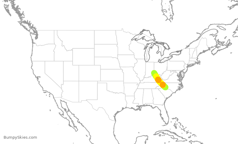 Turbulence forecast map for AAL626, CLT to CVG