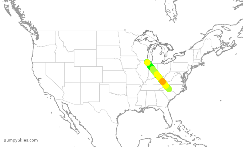 Turbulence forecast map for AAL627, CLT to ORD
