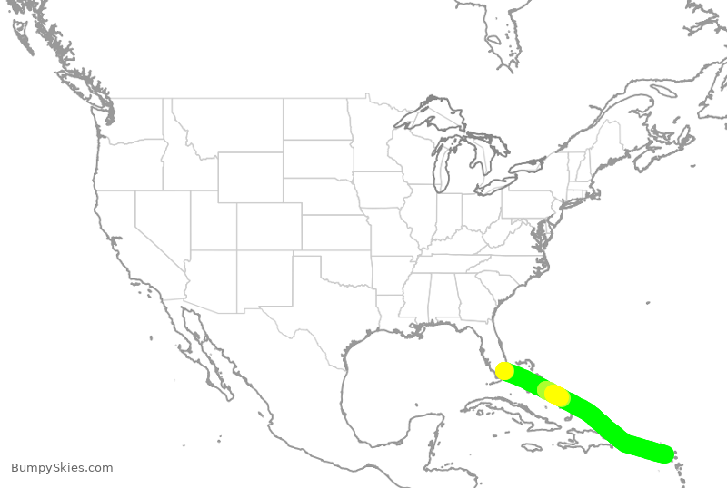 Turbulence forecast map for AAL630, MIA to SKB