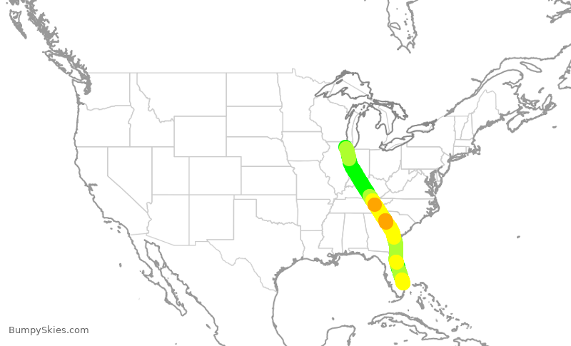 Turbulence forecast map for AAL630, ORD to PBI