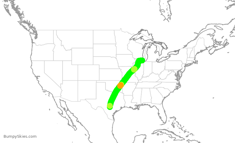 Turbulence forecast map for AAL632, SAT to ORD