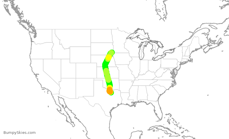 Turbulence forecast map for AAL633, FSD to DFW