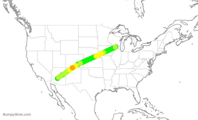 Turbulence forecast map for AAL634, MSN to PHX