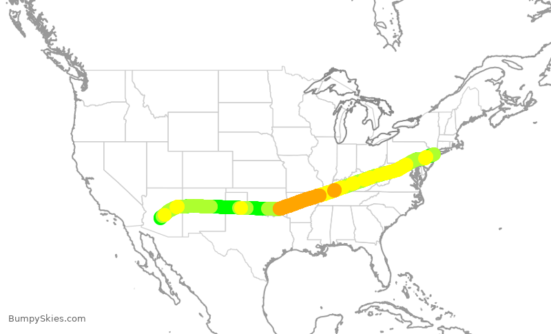Turbulence forecast map for AAL636, JFK to PHX