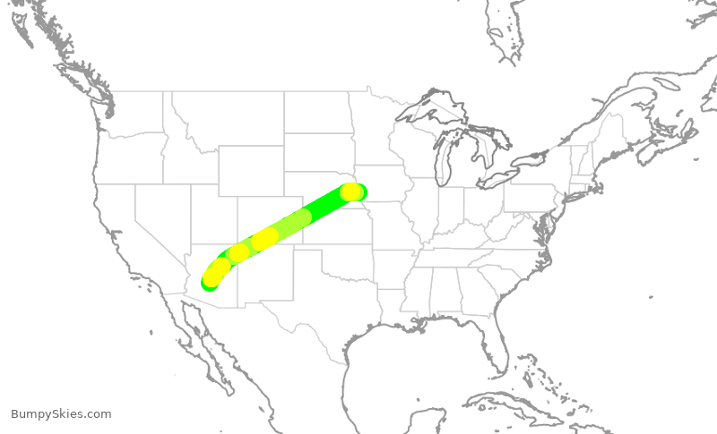 Turbulence forecast map for AAL637, PHX to OMA