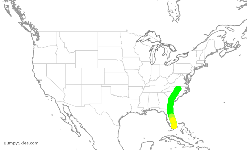 Turbulence forecast map for AAL638, MIA to RDU