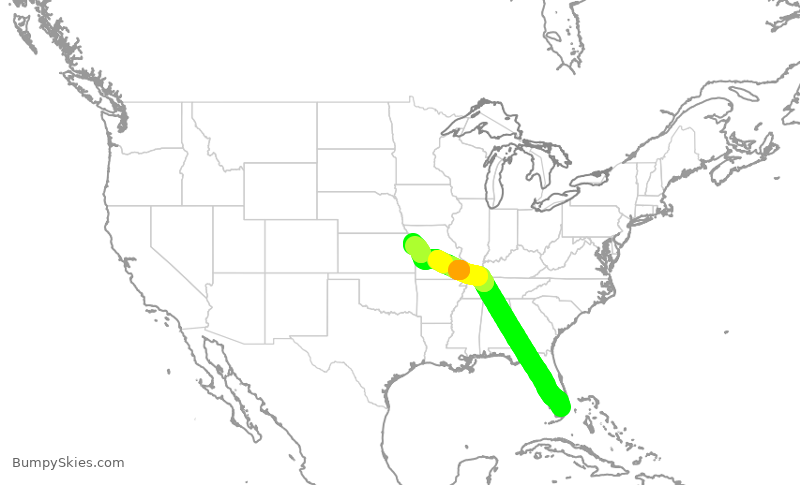 Turbulence forecast map for AAL639, MIA to MCI
