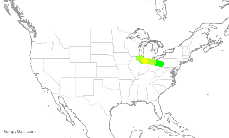 Turbulence forecast map for AAL640, PIT to ORD