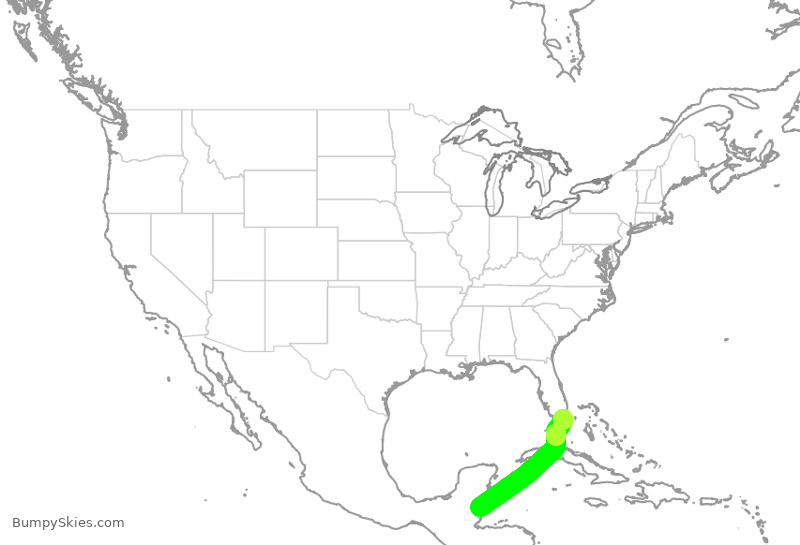 Turbulence forecast map for AAL641, MIA to ZBZ