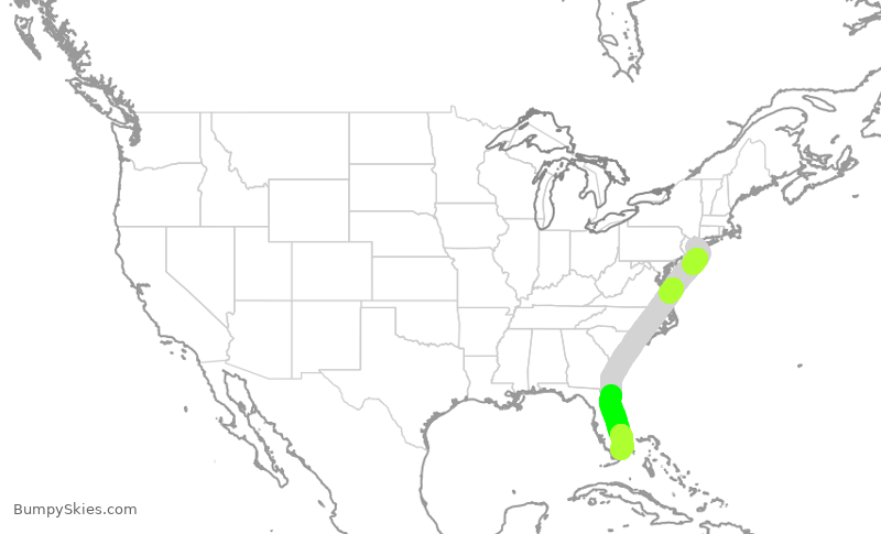 Turbulence forecast map for AAL642, JFK to MIA