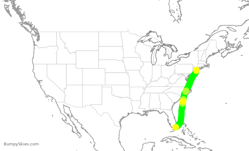 Turbulence forecast map for AAL642, MIA to JFK