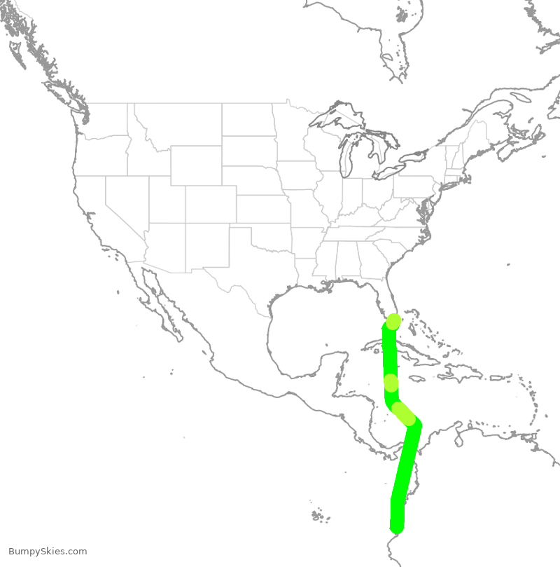 Turbulence forecast map for AAL643, MIA to EGU