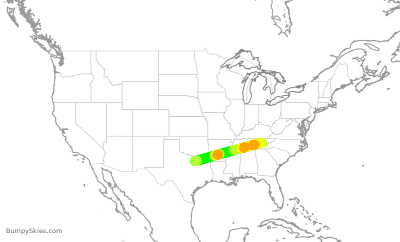 Turbulence forecast map for AAL644, DFW to TYS