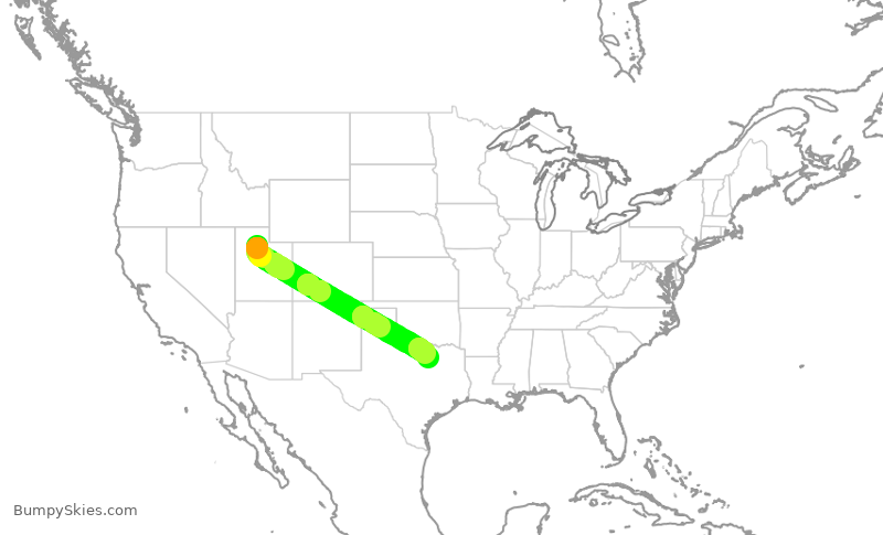 Turbulence forecast map for AAL644, SLC to DFW