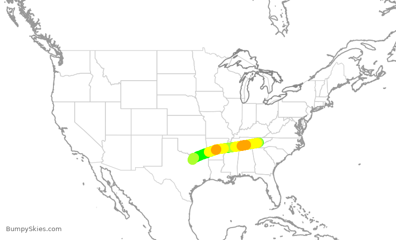 Turbulence forecast map for AAL644, TYS to DFW