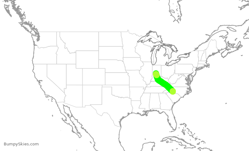 Turbulence forecast map for AAL648, CLT to IND