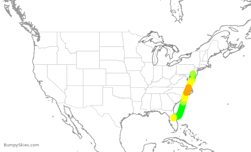 Turbulence forecast map for AAL650, PHL to MCO