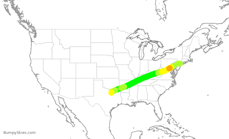 Turbulence forecast map for AAL652, LGA to DFW