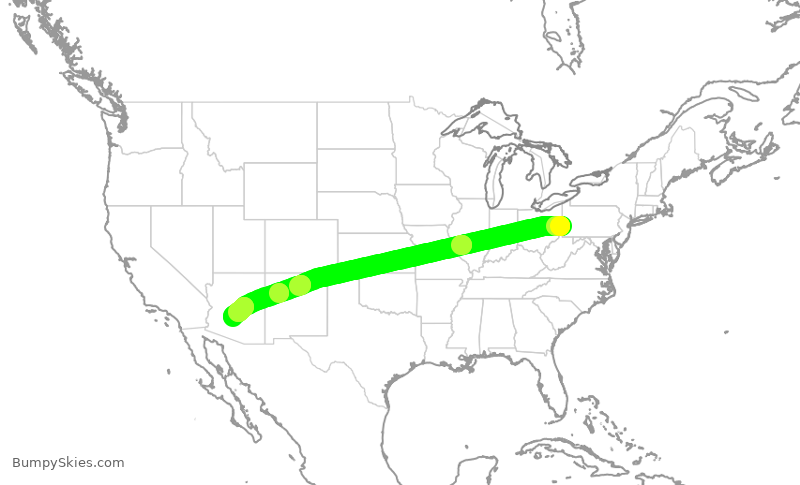 Turbulence forecast map for AAL653, PIT to PHX