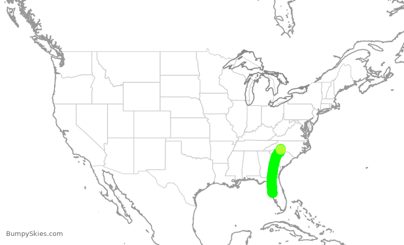 Turbulence forecast map for AAL653, TPA to CLT