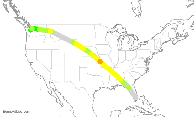 Turbulence forecast map for AAL654, MIA to SEA
